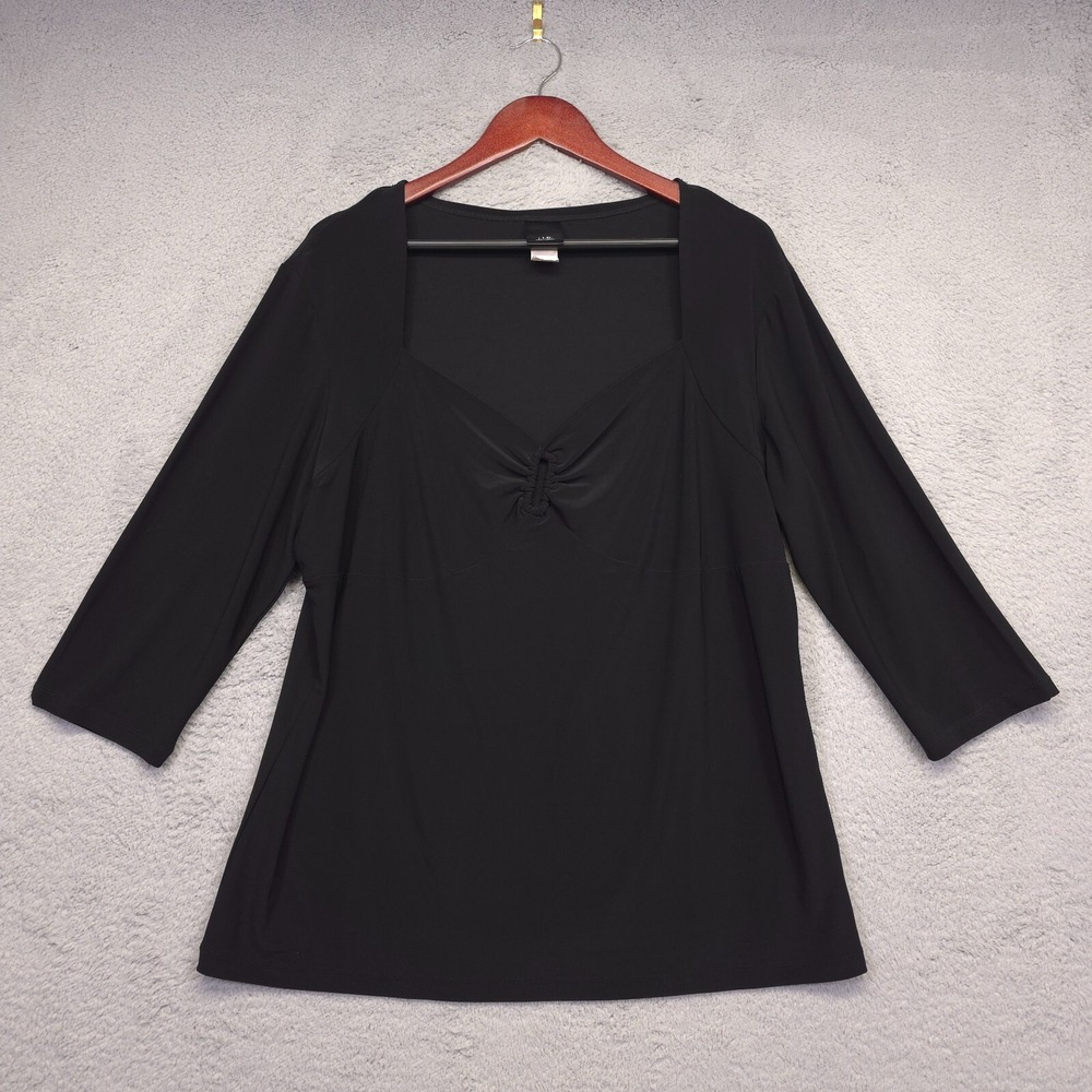 JTB Top Womens Plus Size 1X Black Keyhole V Neck‎ Y2K Babydoll Whimsigoth Preppy